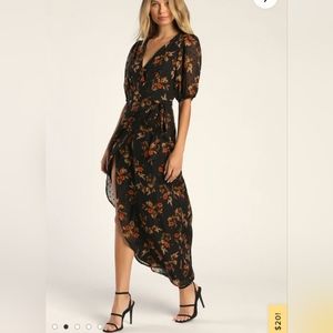 Lulu's Black Floral Mid Dress